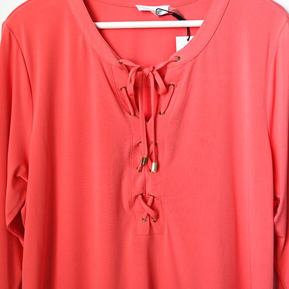CALVIN KLEIN Coral Lace-Up 3/4 Sleeves Blouse- Size XL - NWT Retail $79 - Picture 4 of 10